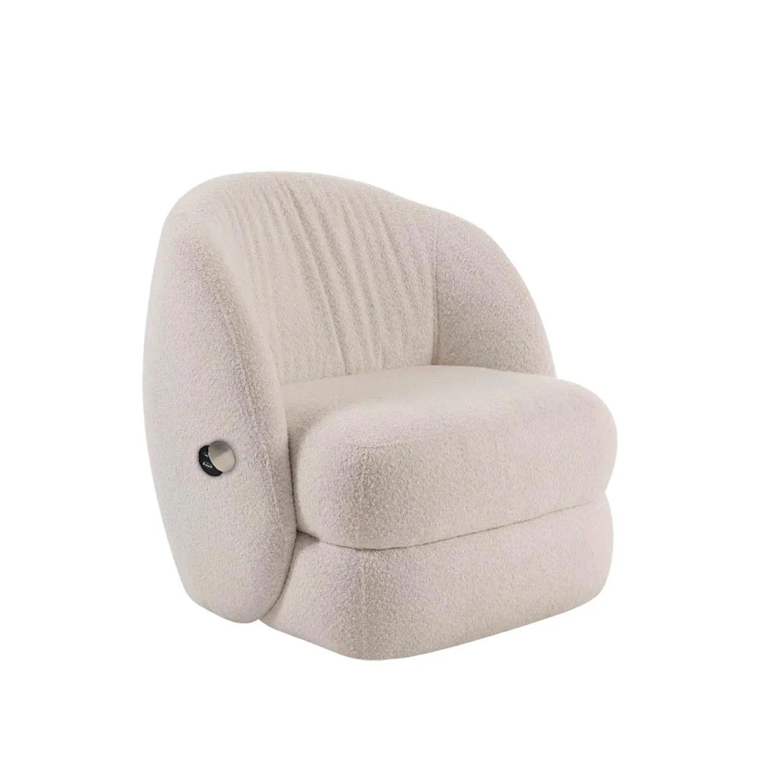 Biscuit Armchair – Super Bouclé Fabric in Cream with USB Port