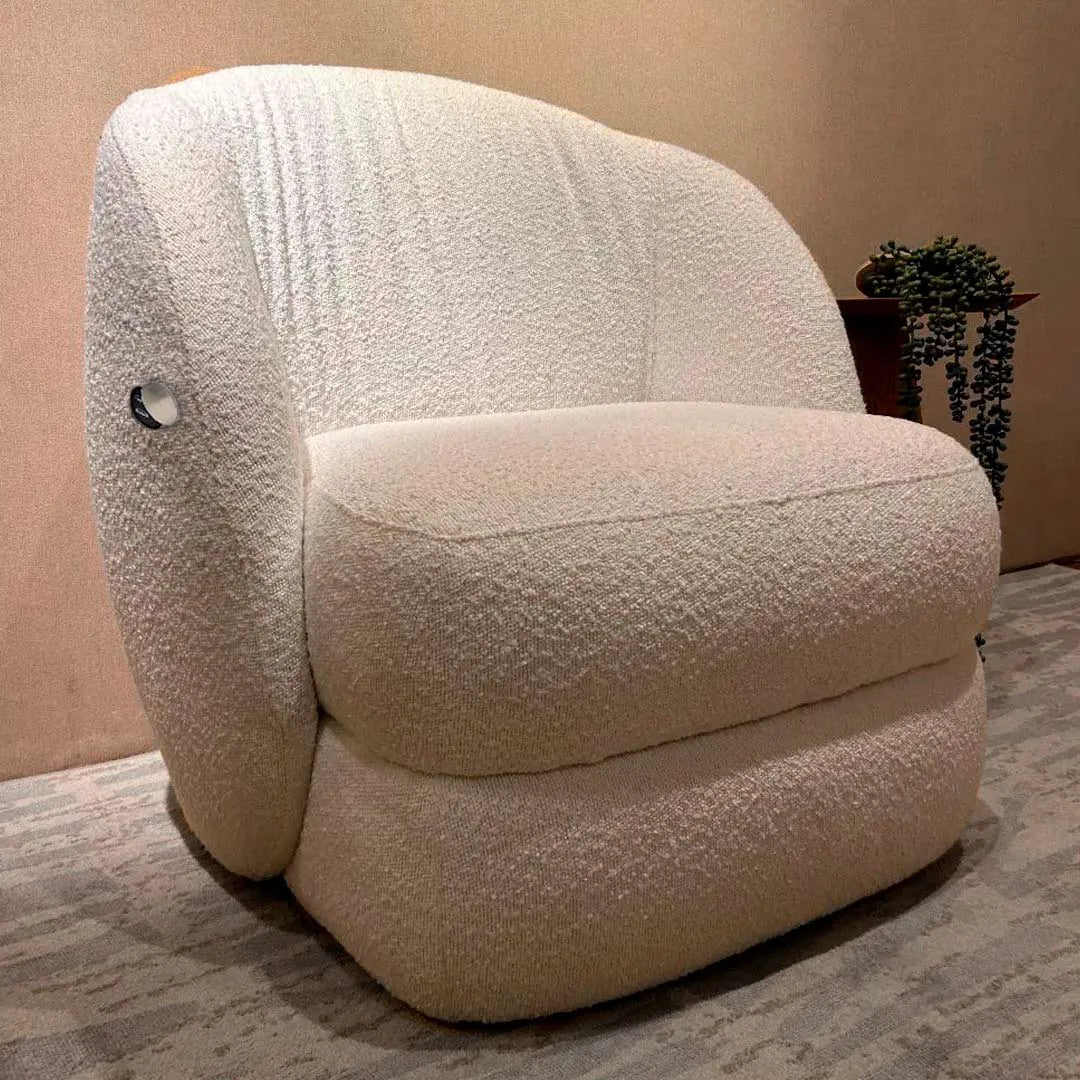Biscuit Armchair – Super Bouclé Fabric in Cream with USB Port