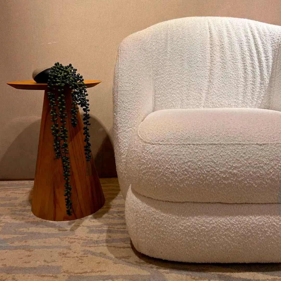 Biscuit Armchair – Super Bouclé Fabric in Cream with USB Port